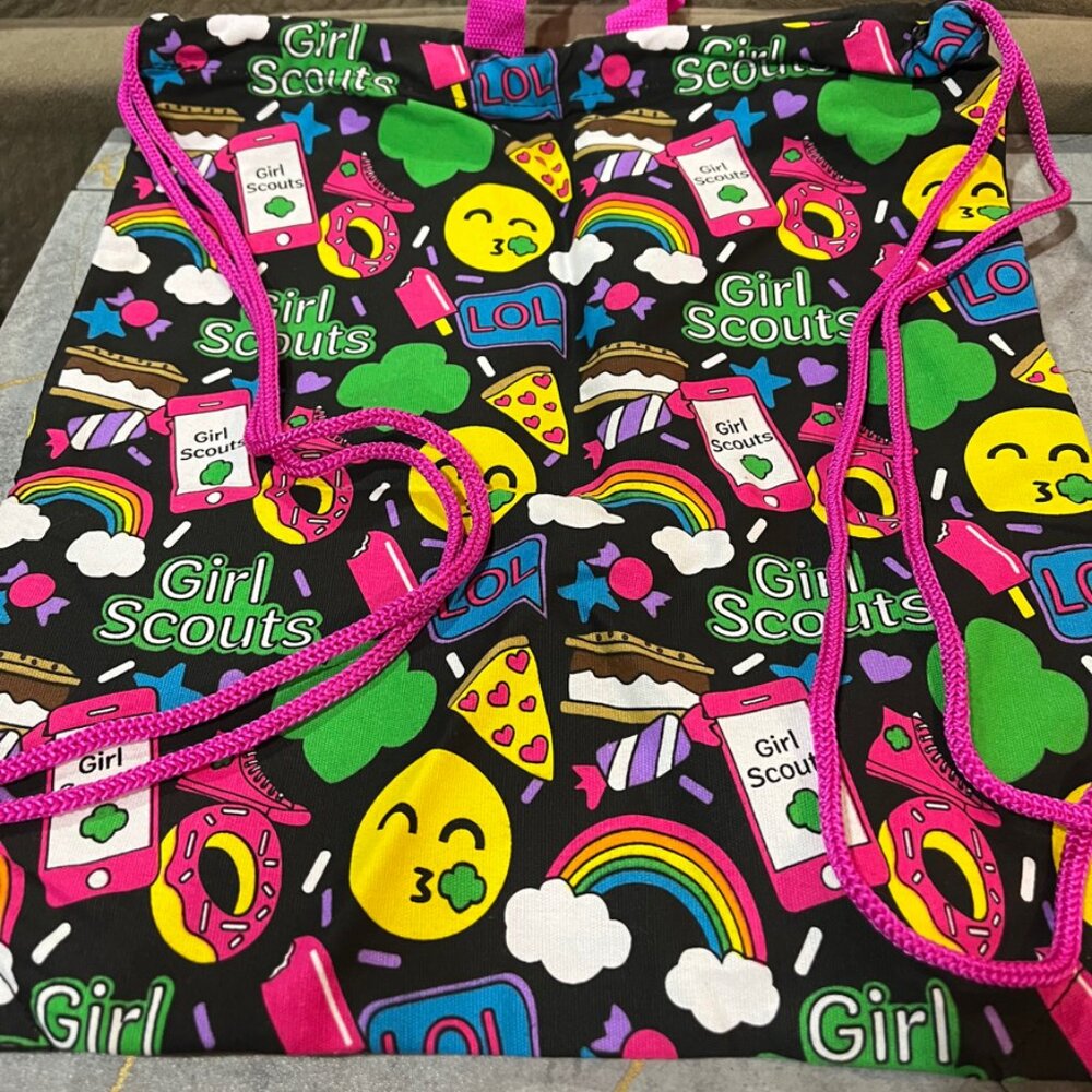Girl Scouts Colorful Backpack Drawstring Tote Bag Emoji Pizza Logo Rainbow